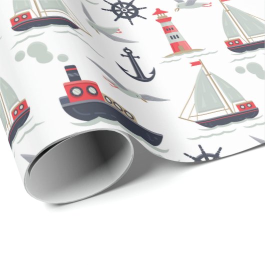 Nautische zeilboot Sailor Baby Boy Douche Party Cadeaupapier (Rol Hoek)