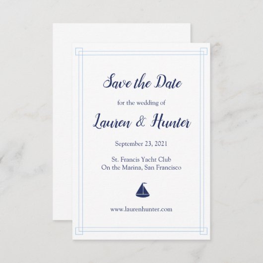 Nautische zeilboot Save the Date (Voorkant / Achterkant)