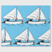Nautische Zeilboot Schets Witte Inkt Oceaan Cadeaupapier (Vlak)