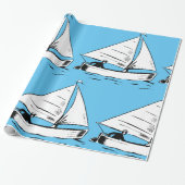 Nautische Zeilboot Schets Witte Inkt Oceaan Cadeaupapier (Uitgerold)