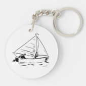 Nautische Zeilboot Schets Witte Inkt Oceaan Sleutelhanger (Achterkant)