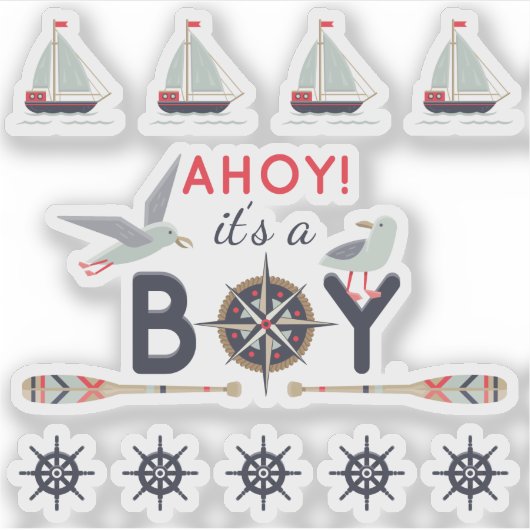Nautische zeilboot schip Ahoy Baby Boy Scrapbook Sticker (Voorkant)