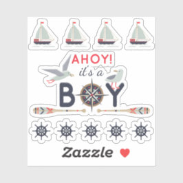Nautische zeilboot schip Ahoy Baby Boy Scrapbook Sticker
