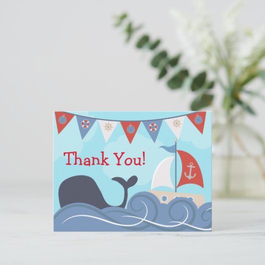 Nautische zeilboot strand Ocean Whale Dank u Briefkaart (Staand voorkant)