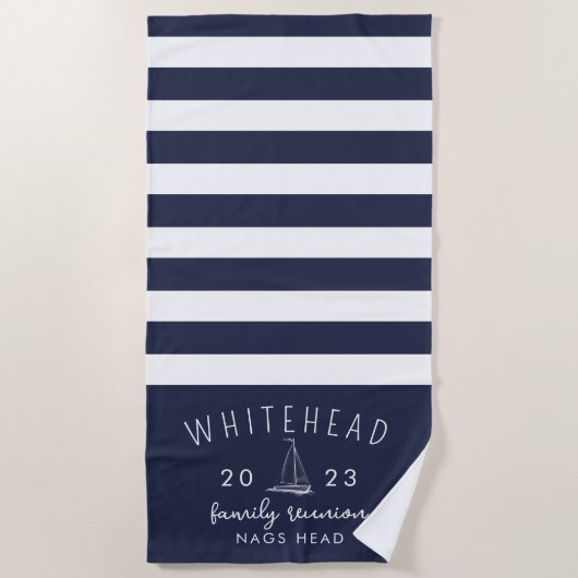 Nautische zeilboot Stripe Navy Monogram Strandlaken (Voorkant)