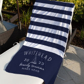 Nautische zeilboot Stripe Navy Monogram Strandlaken