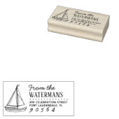 Nautische zeilboot tekening naam retouradres rubberstempel (Gestempeld)