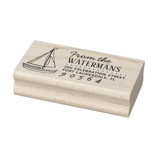 Nautische zeilboot tekening naam retouradres rubberstempel (Stempel)