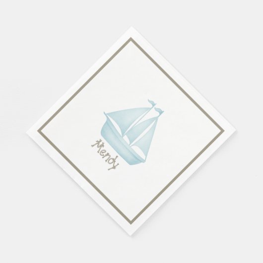 Nautische zeilboot upsherin servet (Hoek)