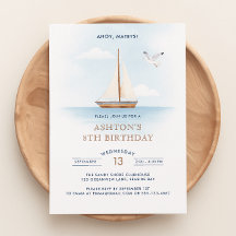 Nautische zeilboot verjaardagsuitnodiging voor kin