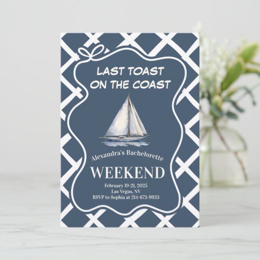 Nautische Zeilboot Viering Navy Bachelorette Kaart (Staand voorkant)