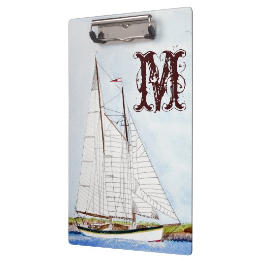 Nautische zeilboot Zee Monogram Initiaal Clip Boar Klembord (Links)
