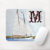 Nautische zeilboot Zee Monogram Initiaal Muismat (Met muis)