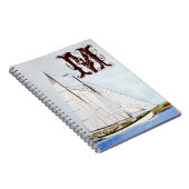 Nautische zeilboot Zee Monogram Initiaal Notitiebo Notitieboek (Rechterzijde)