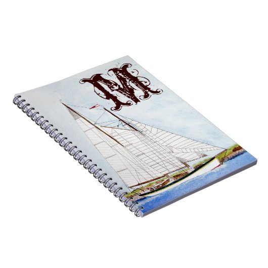 Nautische zeilboot Zee Monogram Initiaal Notitiebo Notitieboek (Rechterzijde)