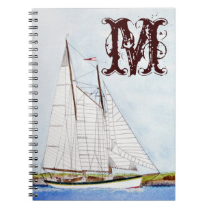 Nautische zeilboot Zee Monogram Initiaal Notitiebo Notitieboek