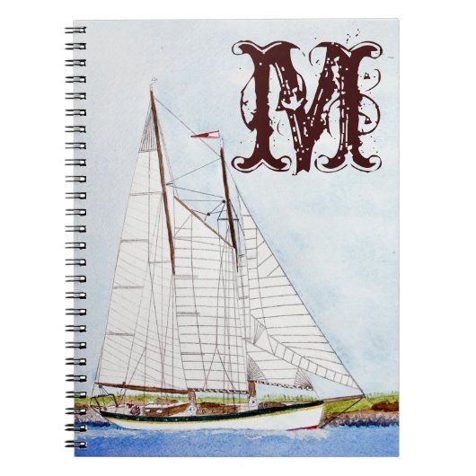 Nautische zeilboot Zee Monogram Initiaal Notitiebo Notitieboek (Voorkant)