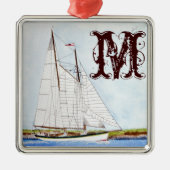 Nautische zeilboot Zee Monogram Initiaal Ornament (Voorkant)