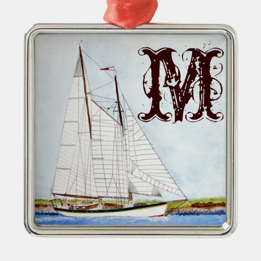 Nautische zeilboot Zee Monogram Initiaal Ornament (Voorkant)