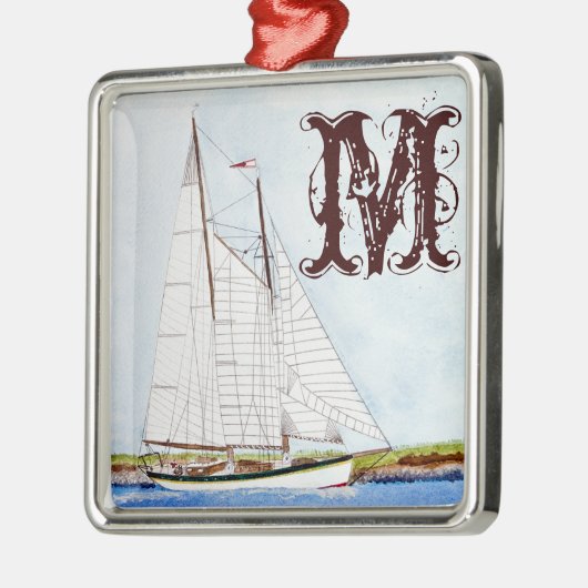 Nautische zeilboot Zee Monogram Initiaal Ornament (Links)