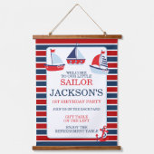 Nautische zeilboten 1e verjaardag hangend wandkleed (Voorkant)