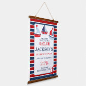 Nautische zeilboten 1e verjaardag hangend wandkleed (Gebogen)