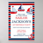 Nautische zeilboten 1e verjaardag poster (Voorkant)