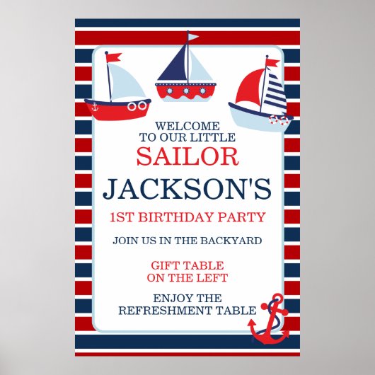 Nautische zeilboten 1e verjaardag poster (Voorkant)