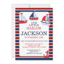 Nautische zeilboten 1e verjaardag uitnodiging