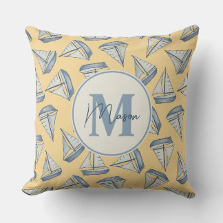 Nautische Zeilboten | Aangepaste naam & monogram Kussen