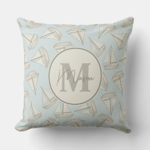 Nautische Zeilboten Aangepaste naam & monogram Kussen