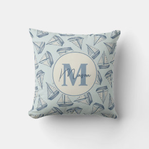 Nautische Zeilboten Aangepaste naam & monogram Kussen