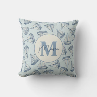 Nautische Zeilboten | Aangepaste naam & monogram Kussen