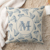 Nautische Zeilboten | Aangepaste naam & monogram Kussen (Deken)