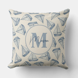 Nautische Zeilboten Aangepaste naam & monogram Kussen