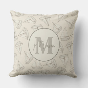 Nautische Zeilboten Aangepaste Naam & Monogram Kussen