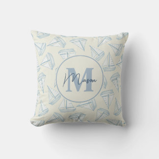 Nautische Zeilboten | Aangepaste naam & monogram Kussen