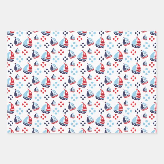Nautische zeilboten, Ankers en walvissen Patroon Inpakpapier Vel (Voorkant)