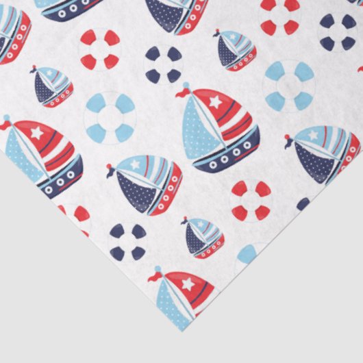 Nautische zeilboten en ringboeien Patroon Tissuepapier (Detail)