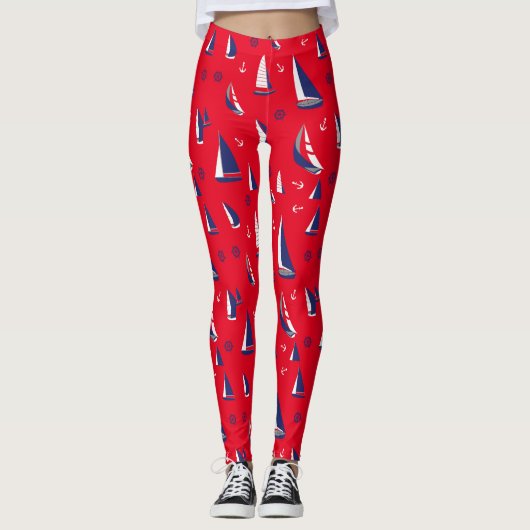 Nautische zeilboten Patroon Ocean Sailing Adventur Leggings (Voorkant)