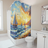 Nautische zeilboten Sunset Tropical Beach Douchegordijn (In situ)