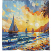 Nautische zeilboten Sunset Tropical Beach Douchegordijn (Voorkant)