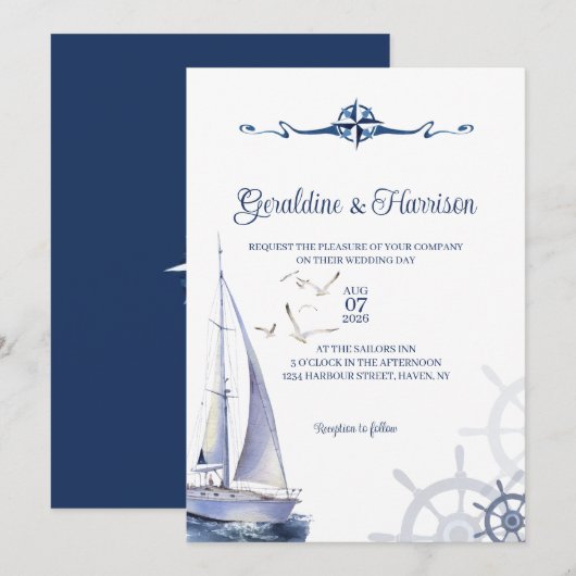 Nautische zeiljacht bruiloft kaart (Voorkant / Achterkant)