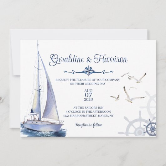Nautische zeiljacht bruiloft uitnodiging (Voorkant)