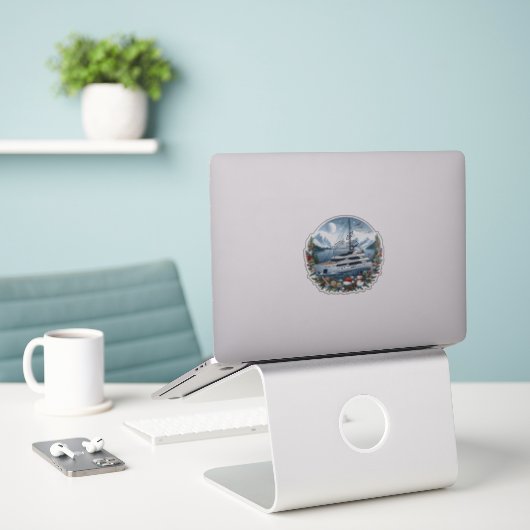 Nautische Zeiljacht Sticker (Laptop op bureau)