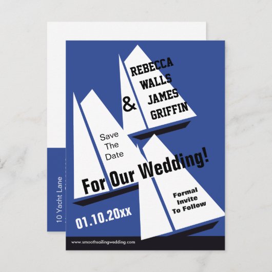 Nautische zeilschepen Save the Date Event Aankondigingskaart (Voorkant / Achterkant)