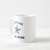 Nautische zeilster kapitein naam gepersonaliseerd koffiemok (Voorkant links)