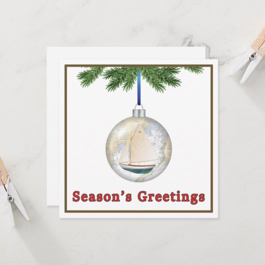 Nautische & Zeilthema Kerst Kaart (Voorkant / Achterkant in situ)