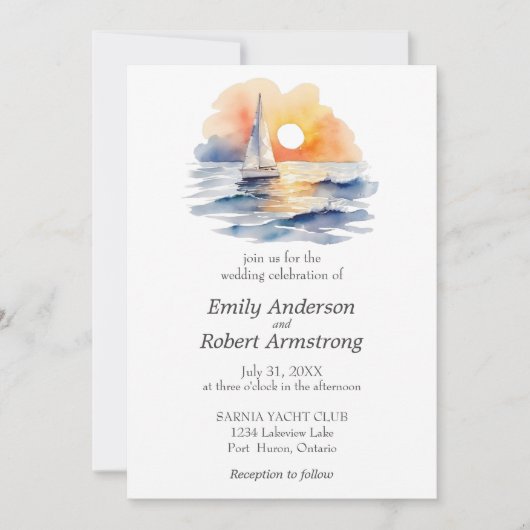 Nautische Zeilzonsondergang Waterverf Zomeroceaan Kaart (Voorkant)