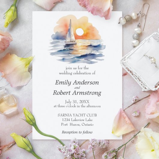 Nautische Zeilzonsondergang Waterverf Zomeroceaan Kaart